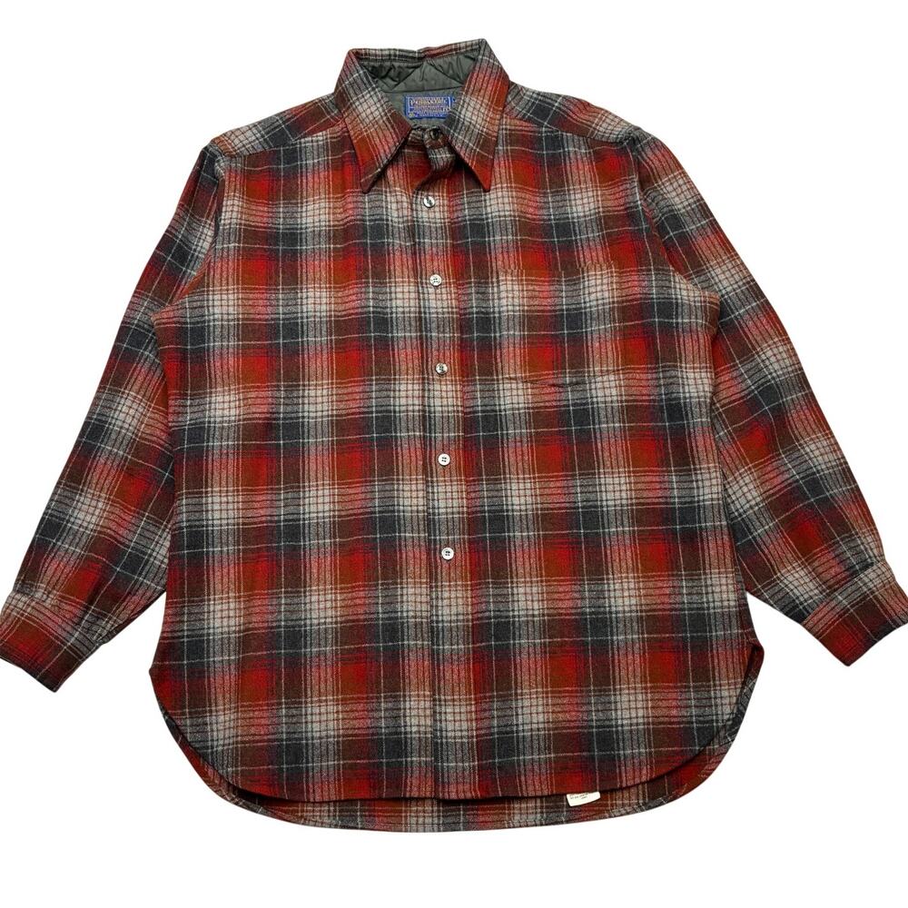 Vintage Pendleton 1970s Wool Shadow Plaid Button Shirt Men’s L Retro Grunge